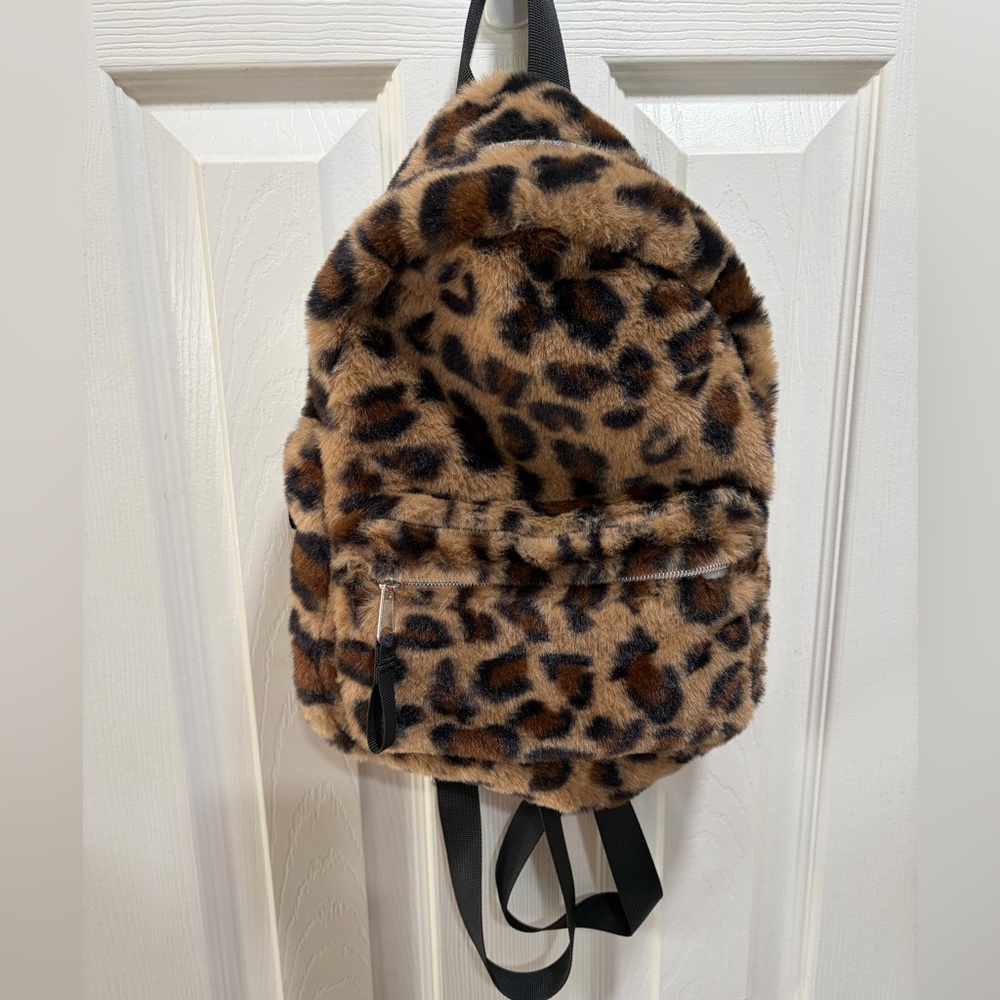 Faux Fur Leopard Print Backpack